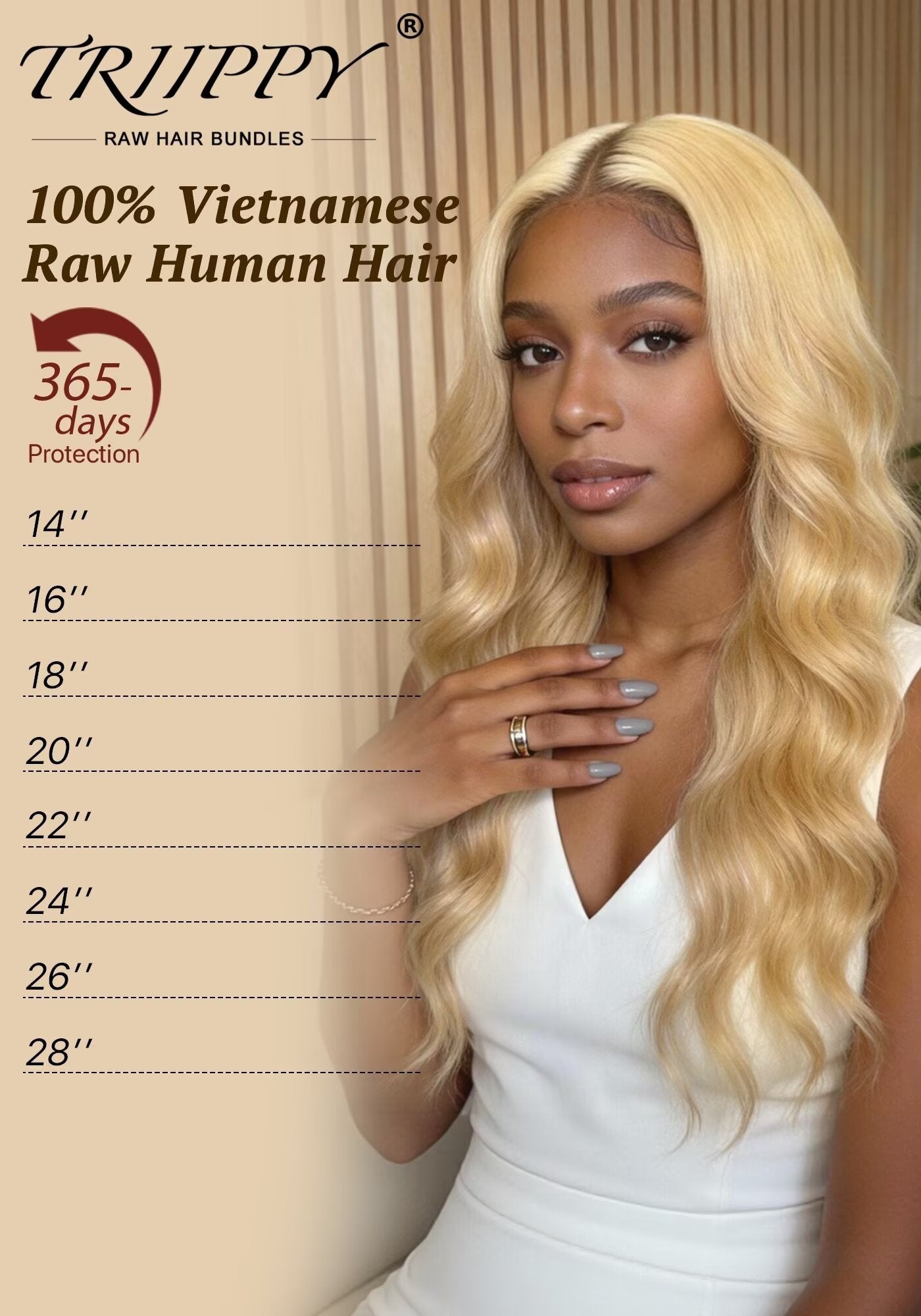 TRIIPPY Natural Honey Blonde Bundles Human Hair,100% Vietnamese Raw Human Hair Natural Body Wave,613 Sew in Weave Single Bundle,5X Lifespan Over Regular 613 Hair,No.1 Raw Hair Brand On Amazon