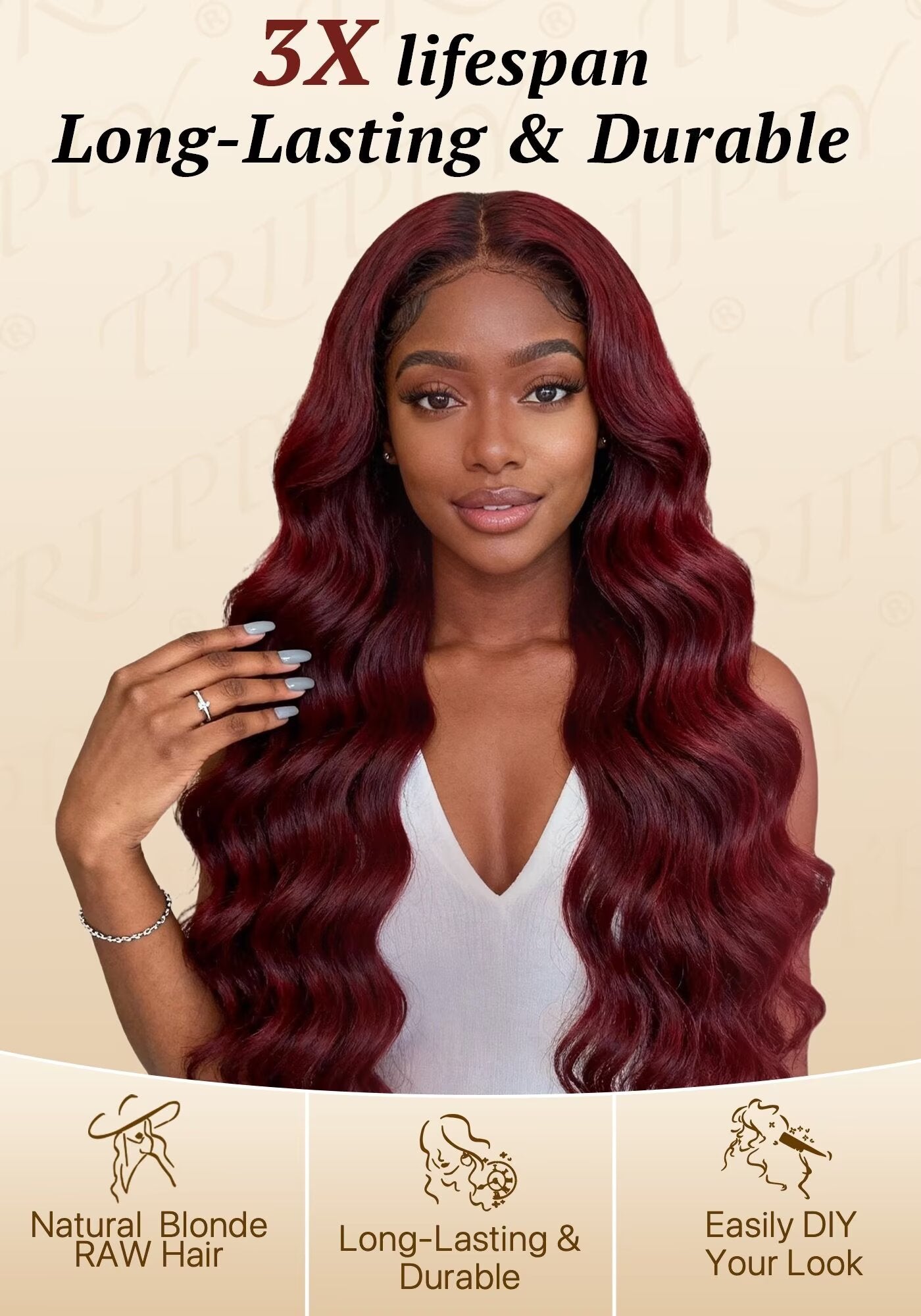 TRIIPPY Burgundy Natural Body Wave Bundles Human Hair,100% Vietnamese Raw Human Hair Sew in Weave Single Bundle,5X Lifespan Over Regular 99j Hair,No.1 Raw Hair Brand On Amazon