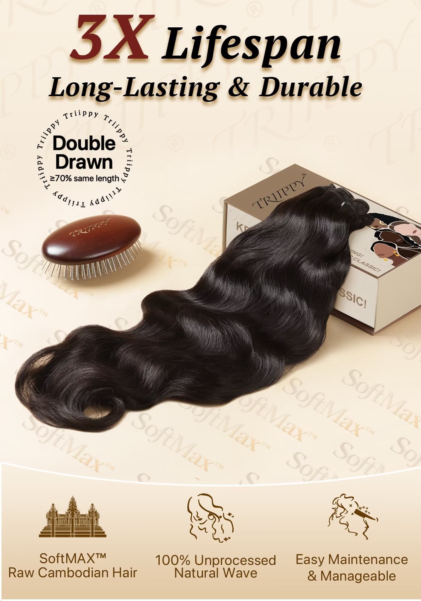 TRIIPPY Raw Natural Body Wave Bundles Human Hair,100% Cambodian Raw Hair Sew in Weave Double Drawn 1 Bundle(14 Inch),3X Lasting And Durable Over Virgin Hair Bundle,No.1 Raw Hair Brand On Amazon
