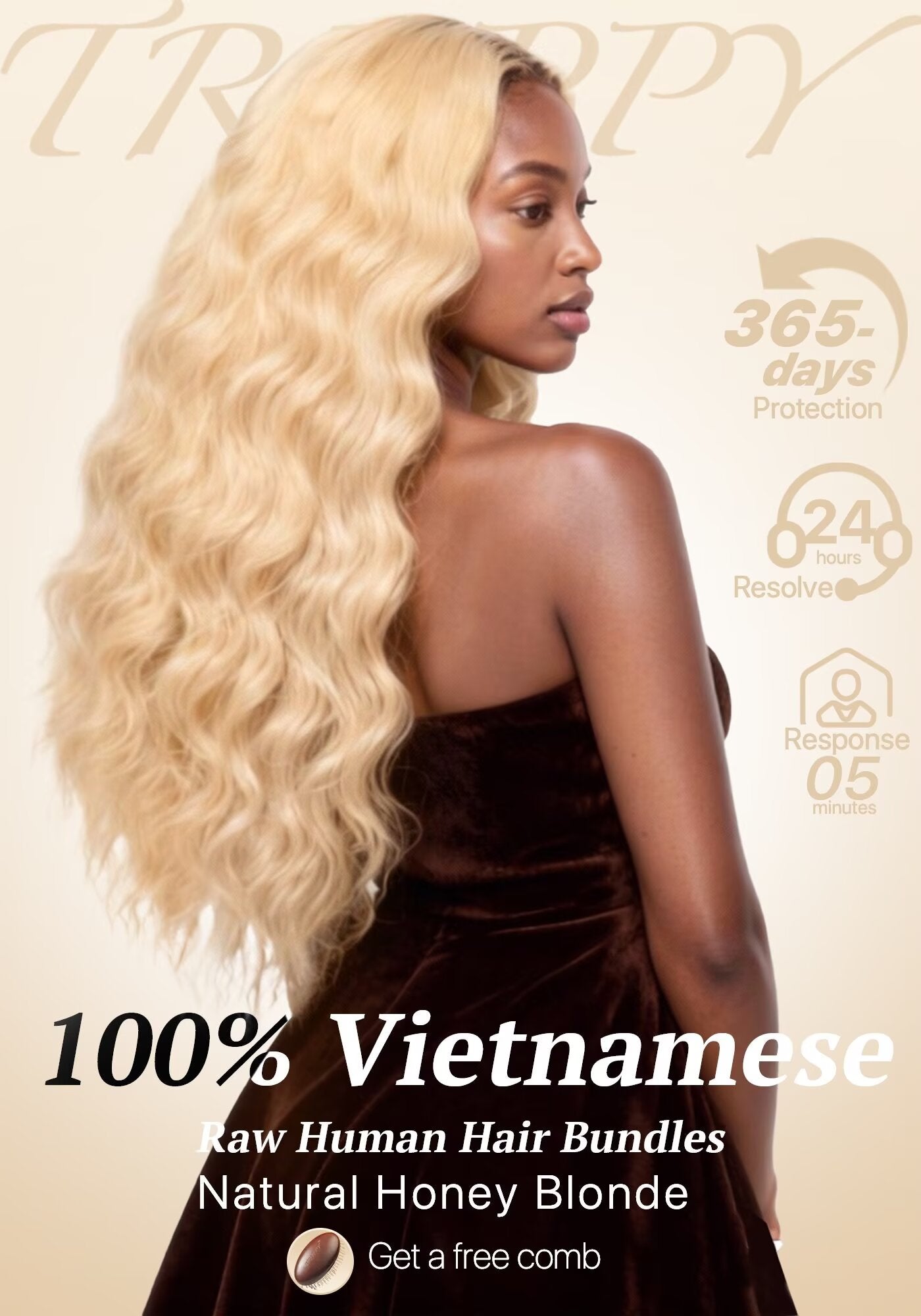 TRIIPPY Natural Honey Blonde Bundles Human Hair,100% Vietnamese Raw Human Hair Natural Body Wave,613 Sew in Weave Single Bundle,5X Lifespan Over Regular 613 Hair,No.1 Raw Hair Brand On Amazon